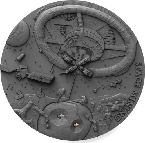 2018 Niue Island, Space Mining, $1 silver, with Chondrite meteorite
