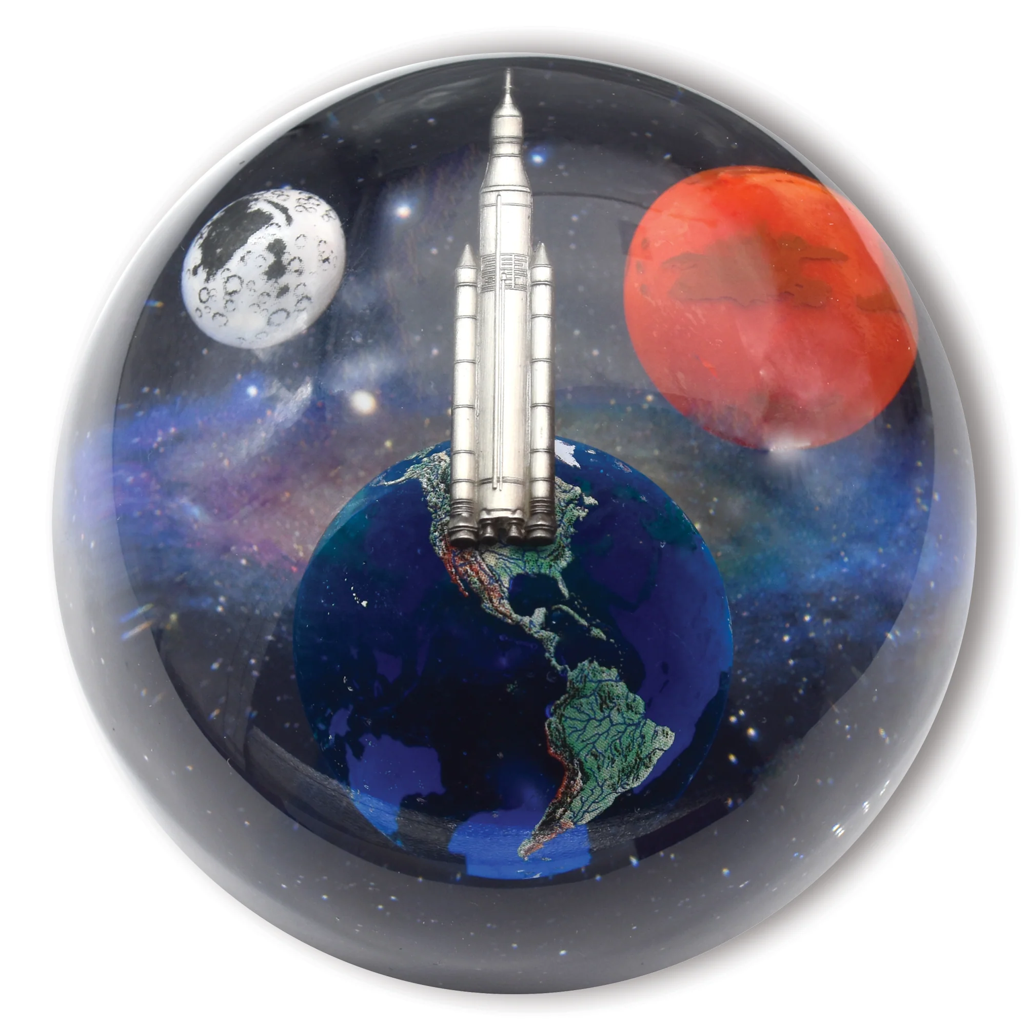 4" Dia. Earth, Mars & Moon To Scale, SLS/Orion Andromedome