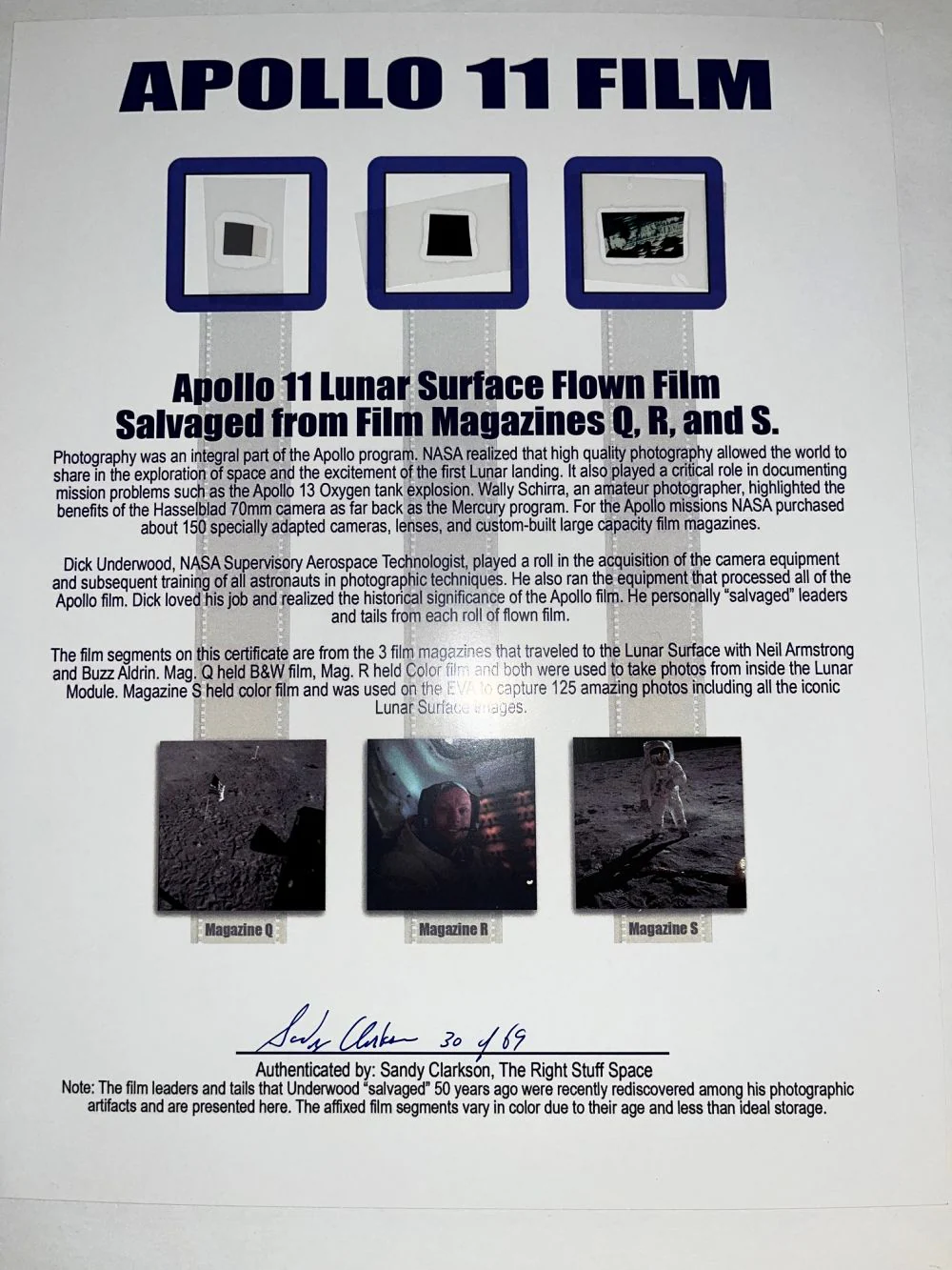 APOLLO 11 Lunar Surface Flown Film Presenation