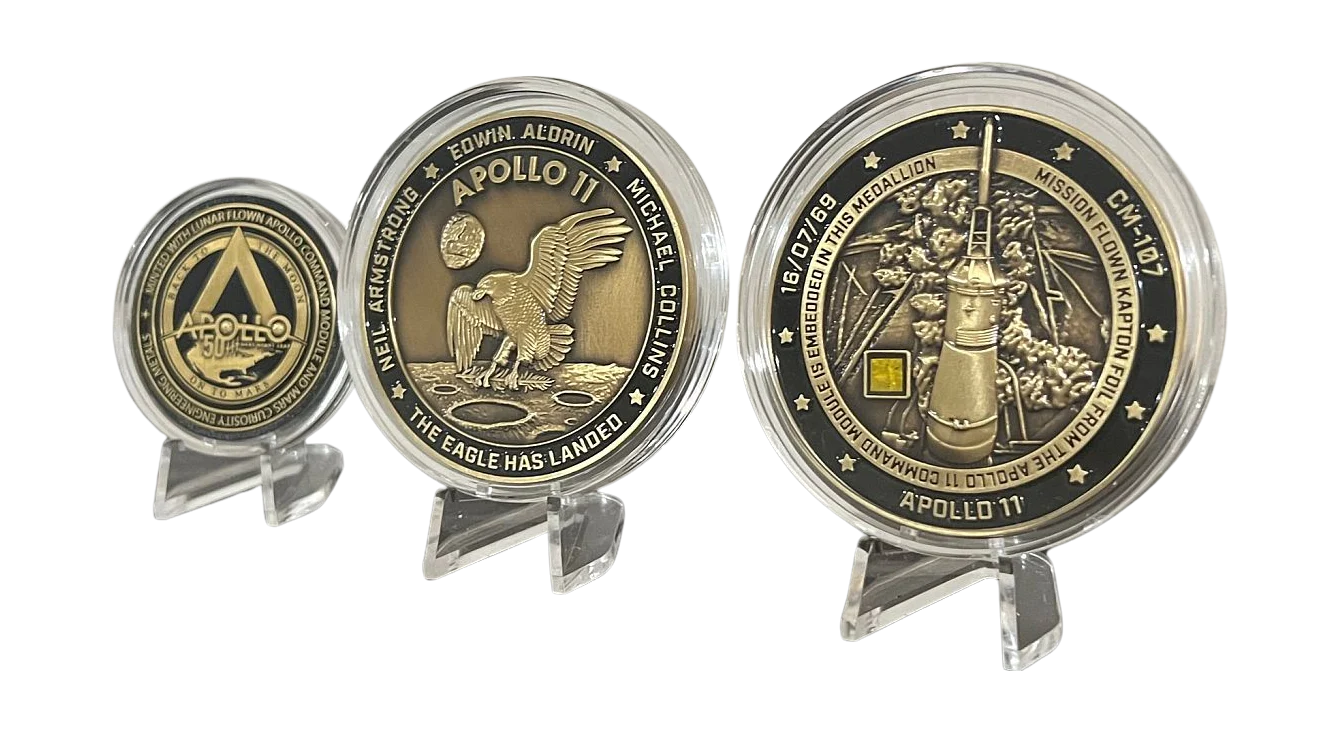 Apollo 11 Medallion with visible Flown Kapton Foil Piece