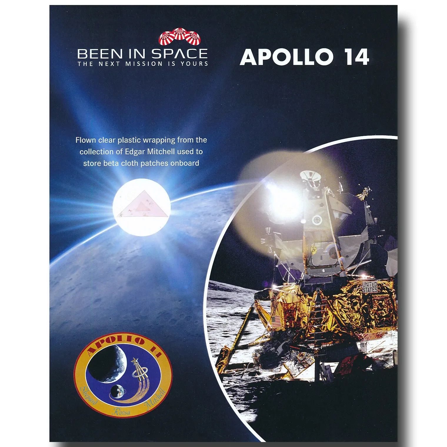 Apollo 14 Flown Plastic Wrapping Presentation