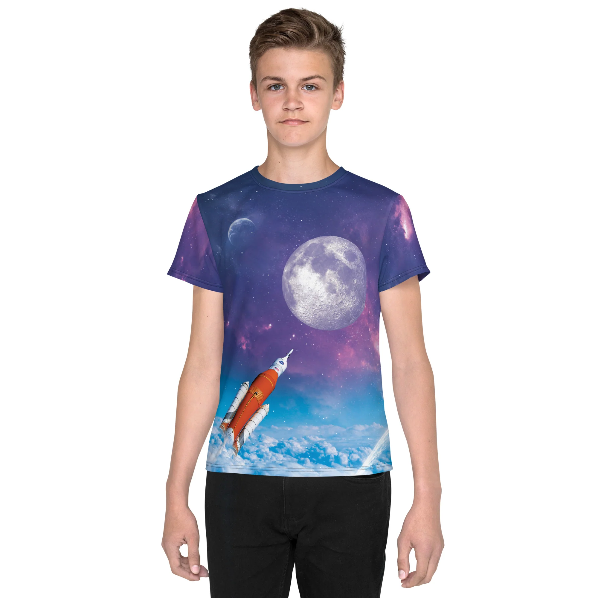 ARTEMIS SLS Rocket to the moon crew neck t-shirt in youth sizing 8 to 20