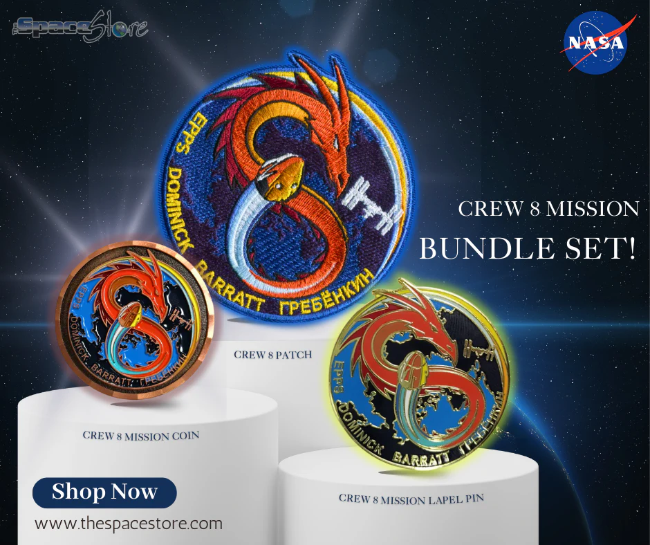 Bundle set: NASA SpaceX Crew 8 Patch, Coin and Lapel Pin