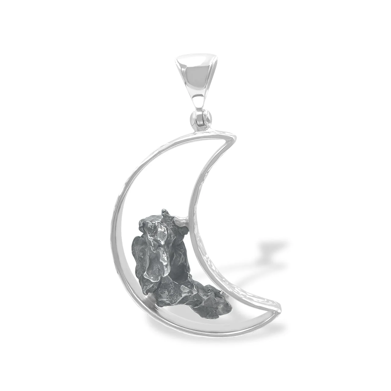 Campo del Cielo Meteorite Crescent Moon Pendant in Sterling Silver