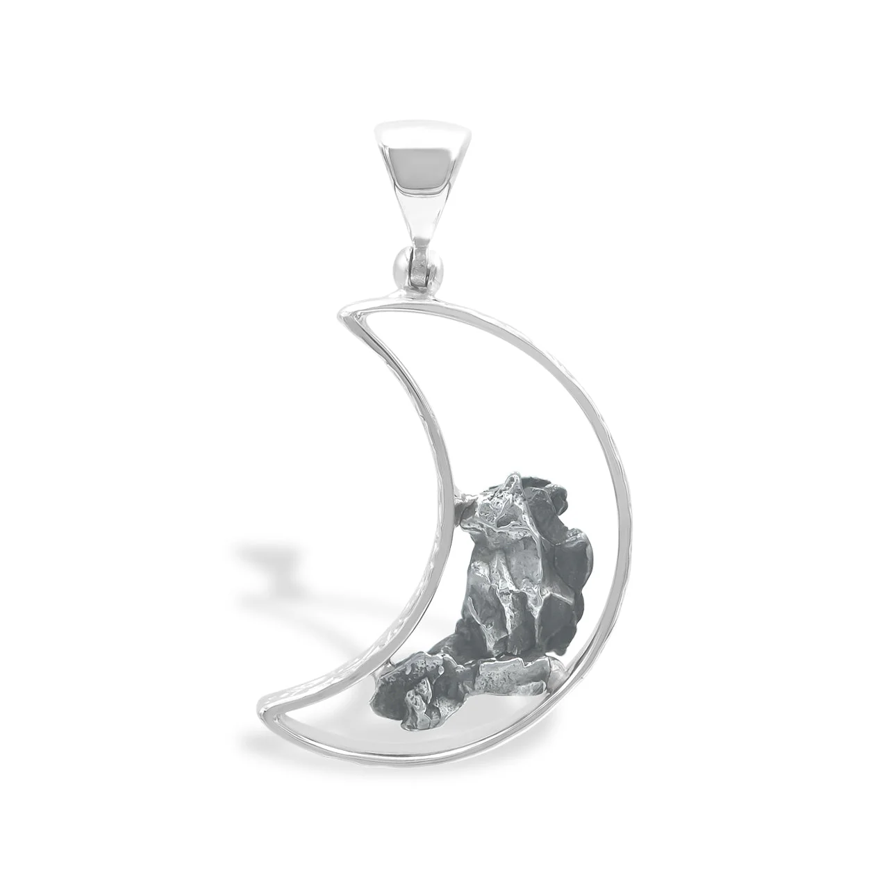 Campo del Cielo Meteorite Crescent Moon Pendant in Sterling Silver - Image 3