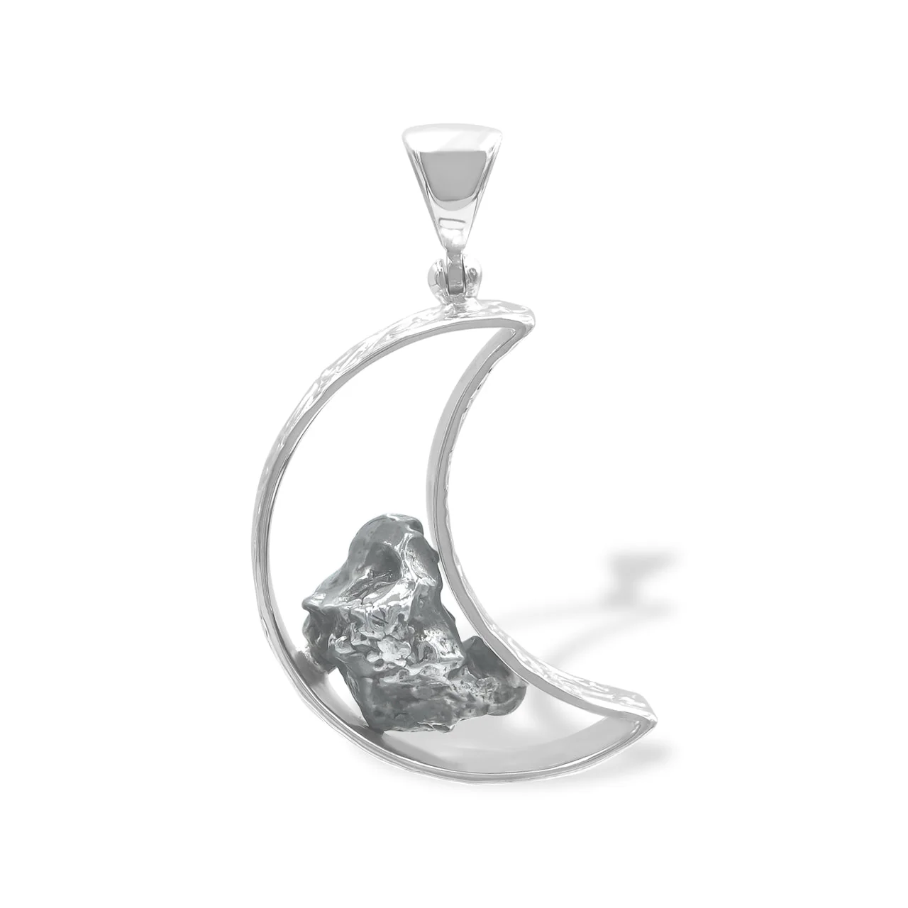 Campo del Cielo Meteorite Crescent Moon Pendant in Sterling Silver - Image 4