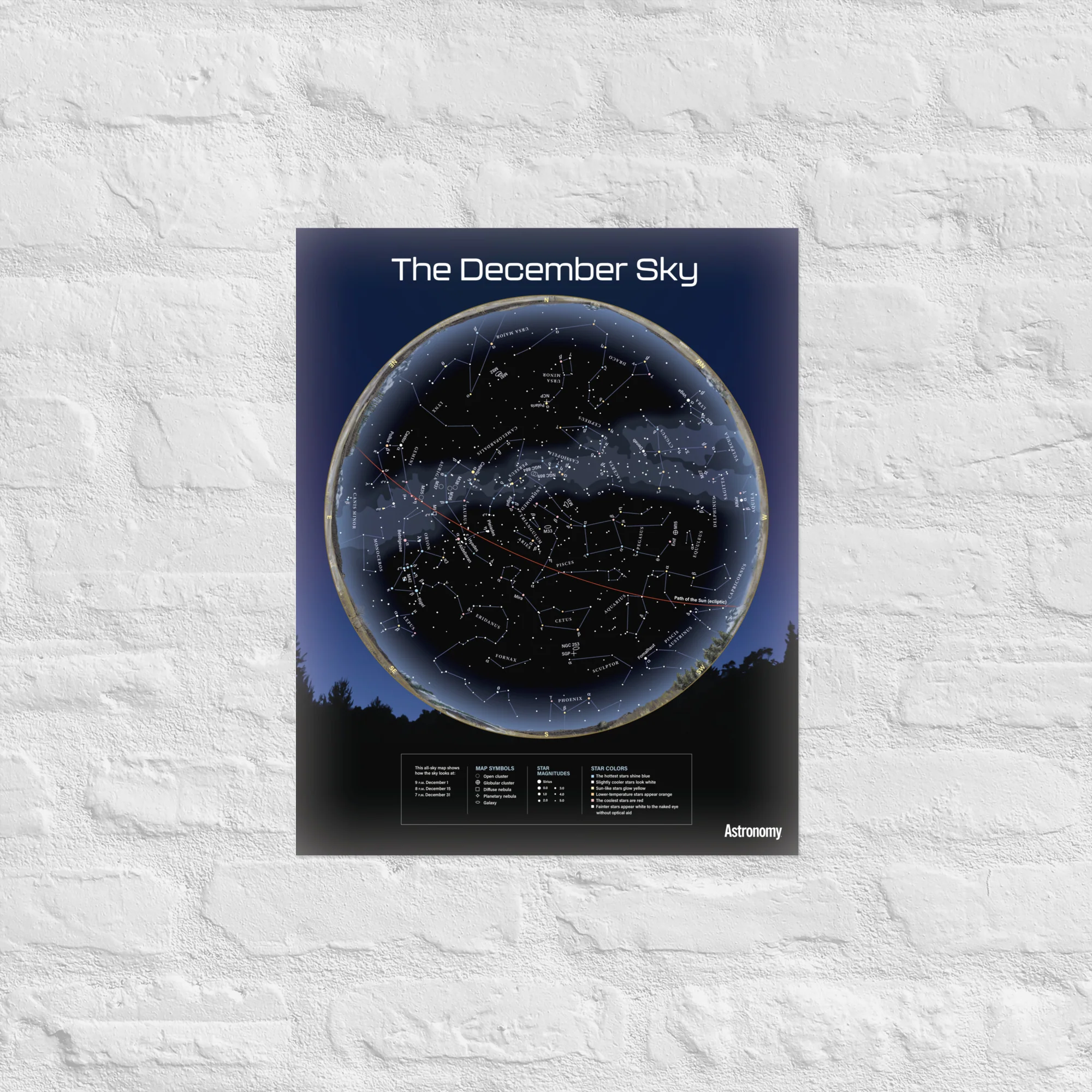 December Sky Map Poster - 16"x20"