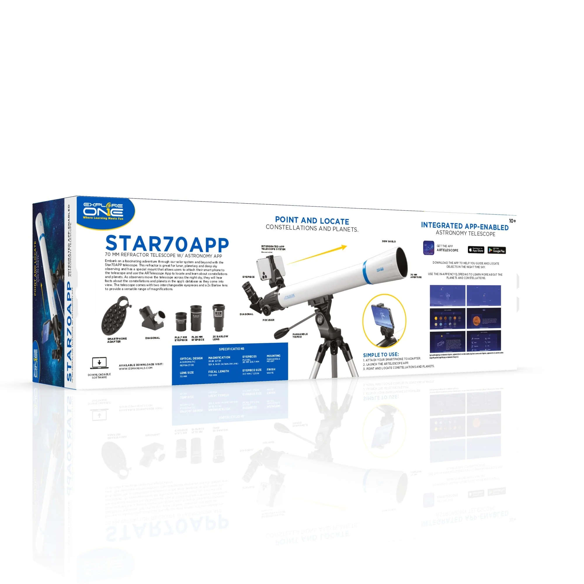 Explore One STAR70APP - 70mm Refractor Telescope w/ Panhandle Mount and Astronomy APP - Image 12