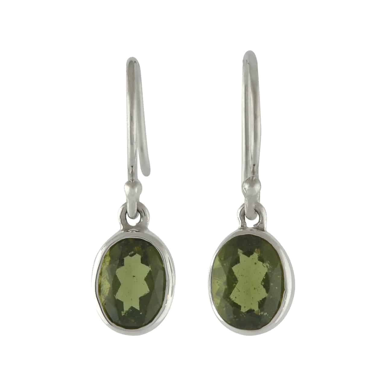 Faceted Oval Moldavite Earrings in Sterling Silver