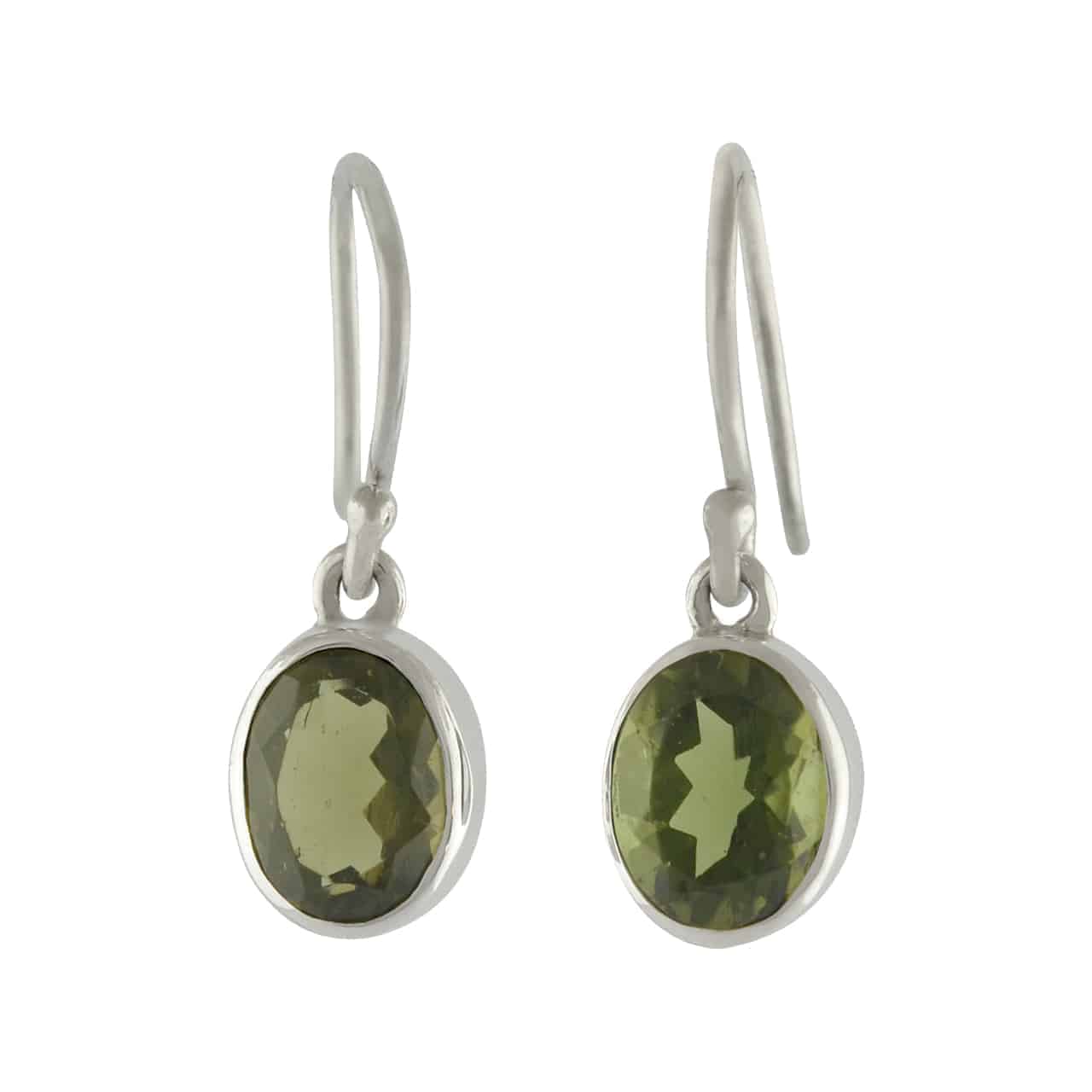 Faceted Oval Moldavite Earrings in Sterling Silver - Image 2