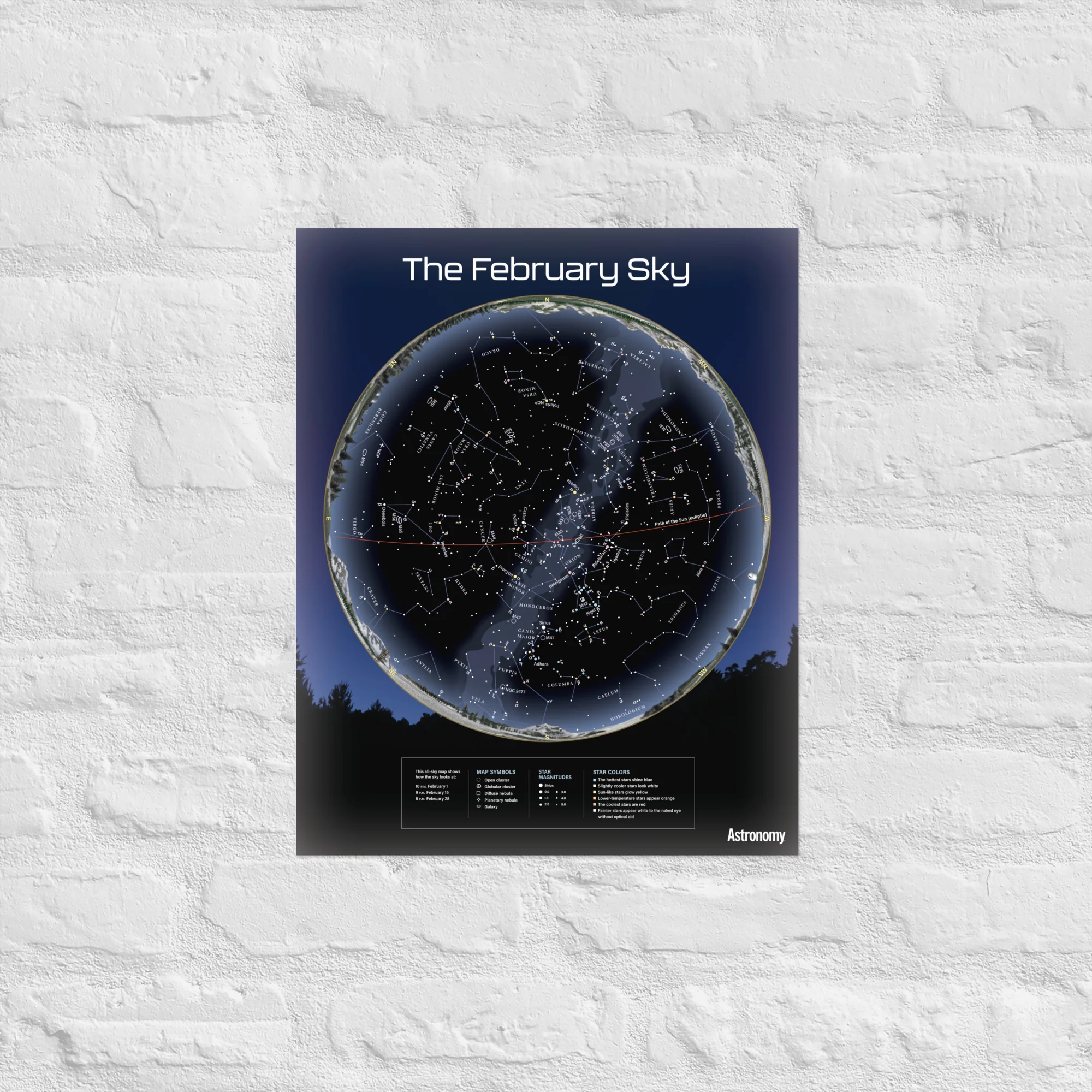 February Sky Map Poster - 16"x20"
