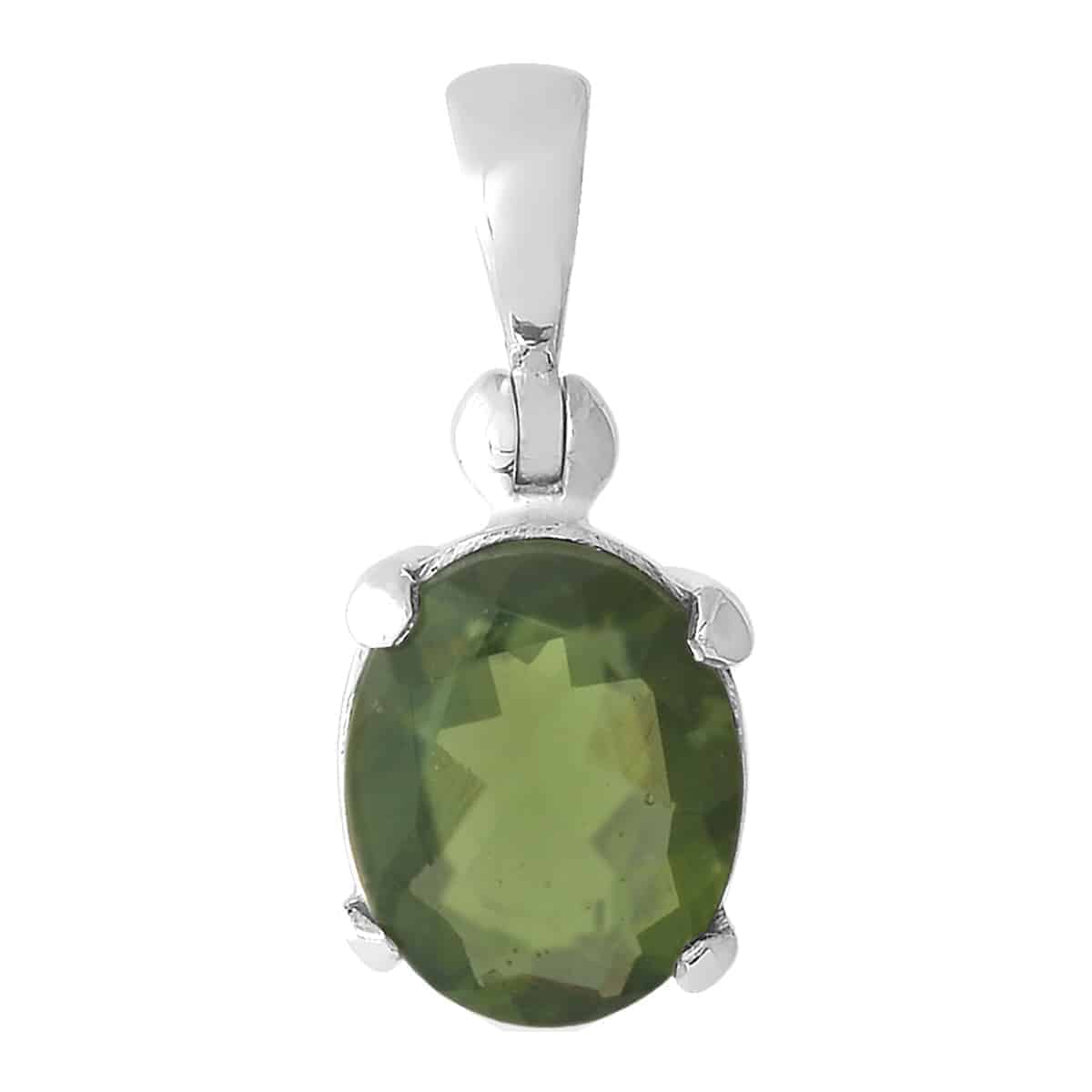 Genuine Faceted Moldavite 2 Carat Pendant in Sterling Silver