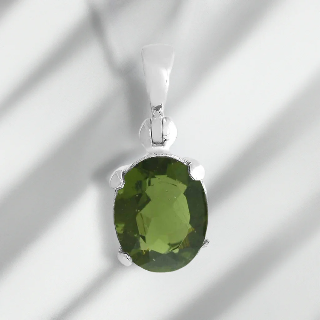 Genuine Faceted Moldavite 2 Carat Pendant in Sterling Silver - Image 2