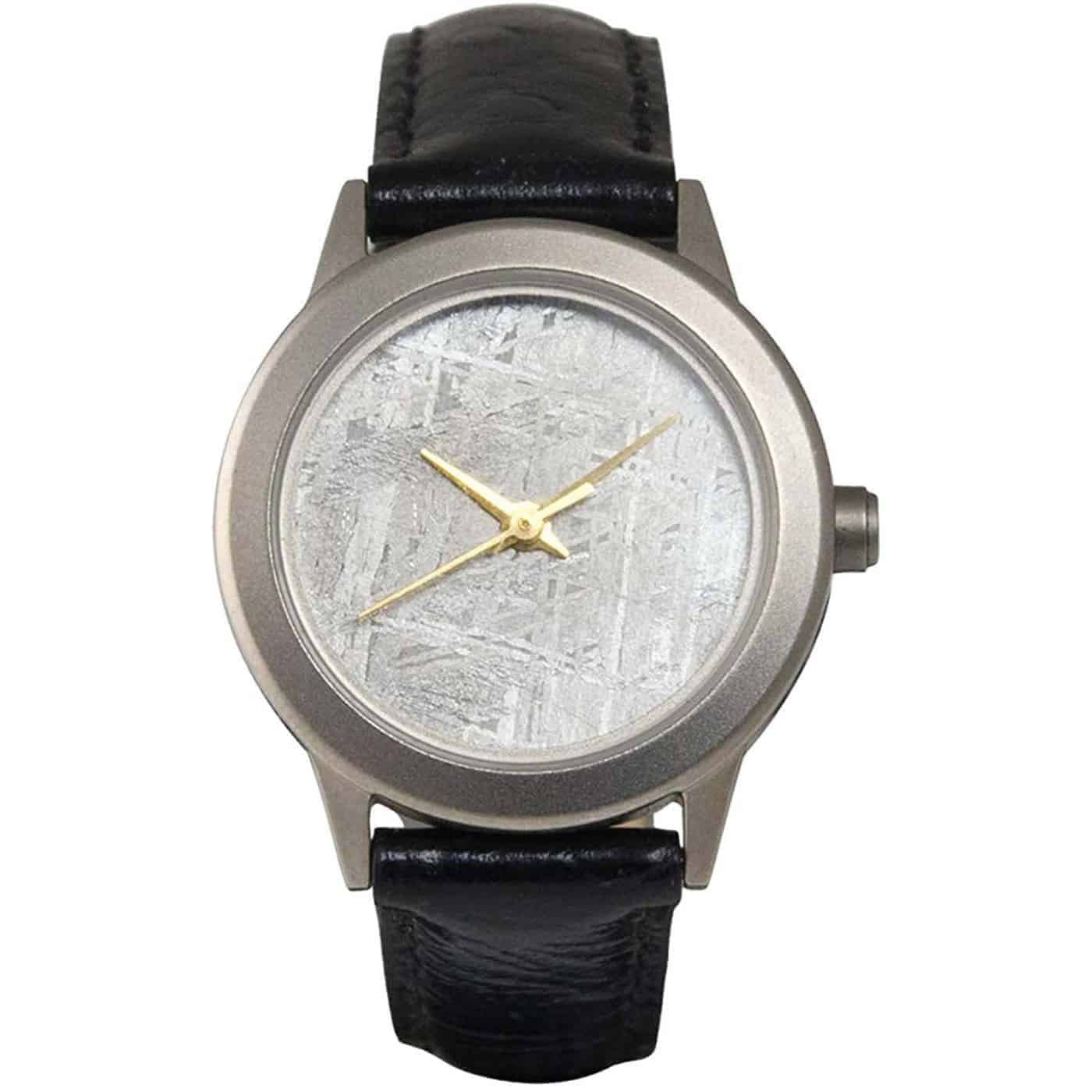 Genuine Muonionalusta Meteorite Small 20mm Face Watch with Black Leather Band