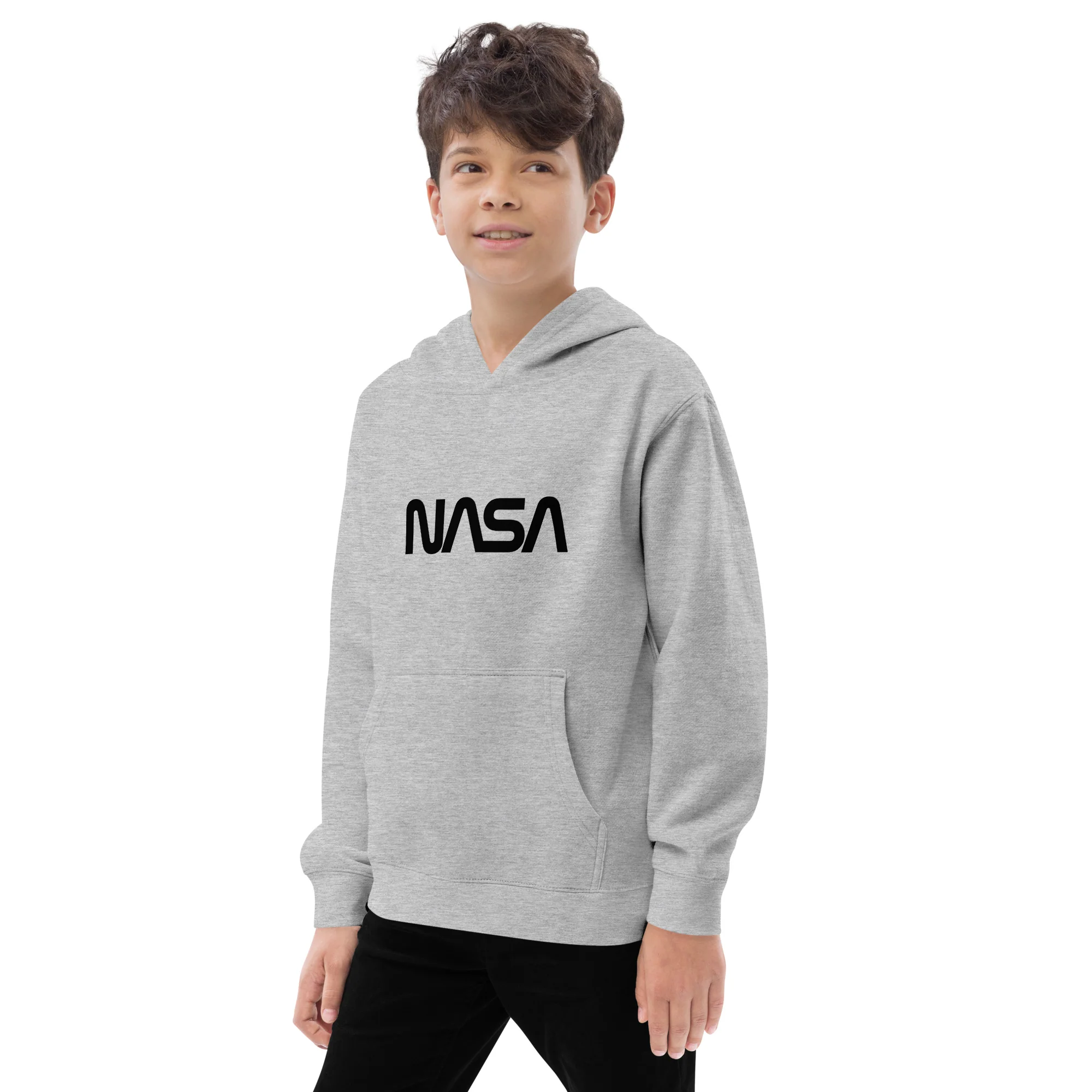 NASA Black Worm Logo Kids fleece hoodie - Image 3