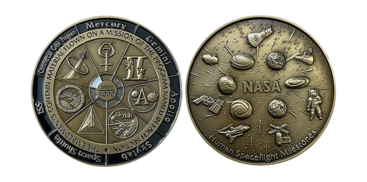 *NASA, Human Spaceflight Milestones, flown material from NASA programs Medallion