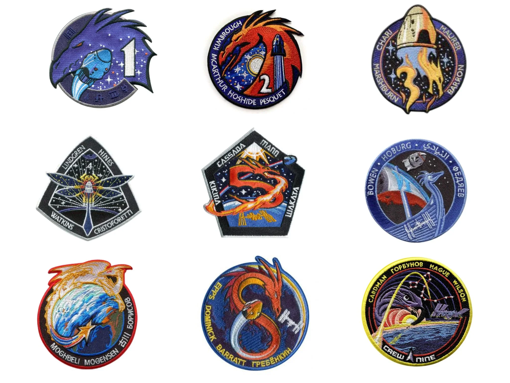 NASA SPACEX Crew Dragon Patches Set. Crew 1, 2, 3, 4 , 5, 6, 7, 8, 9, and 10.
