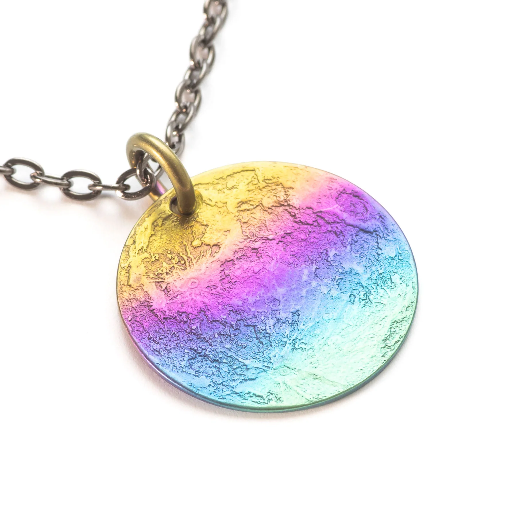 Rainbow Moon Necklace - 1 in / 26 mm Multicolored Anodized Niobium Pendant or Charm - Image 2