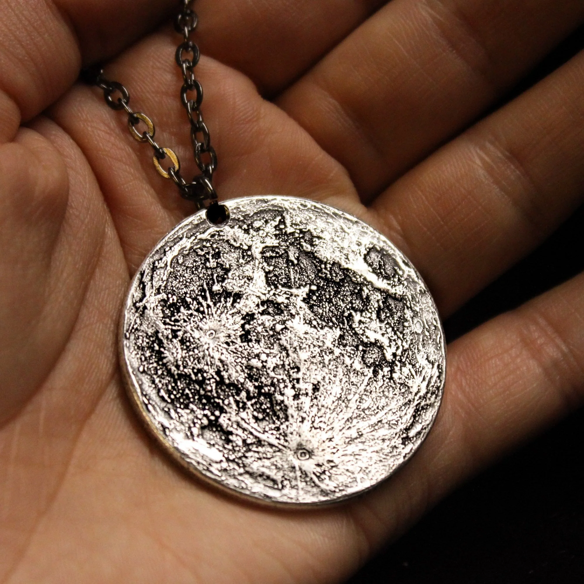 Silver Supermoon Necklace or Charm - Large 1.5 inches / 38 mm - Image 5