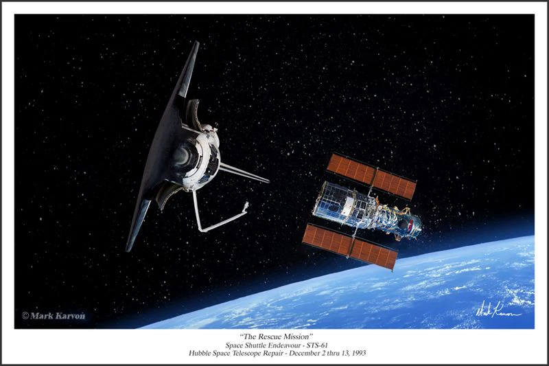 SPACE SHUTTLE & HUBBLE TELESCOPE - "THE RESCUE MISSION"- Giclee