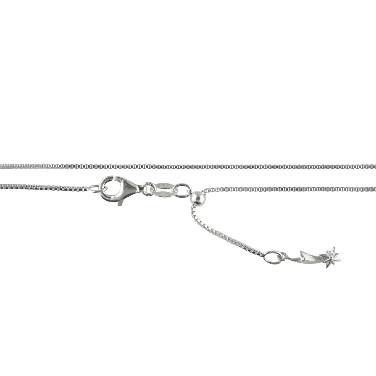 Starborn 22” Adjustable Sterling Silver, Box Chain with Adjustable "Slide Ball" - Image 3