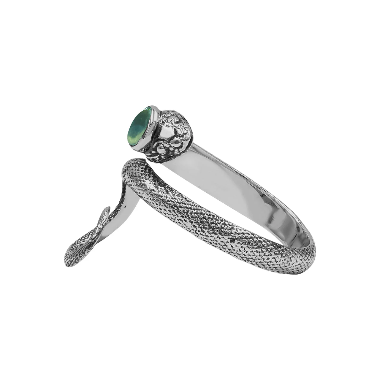 Starborn Coiled Snake Ring with Faceted Moldavite in Sterling Silver - Image 3