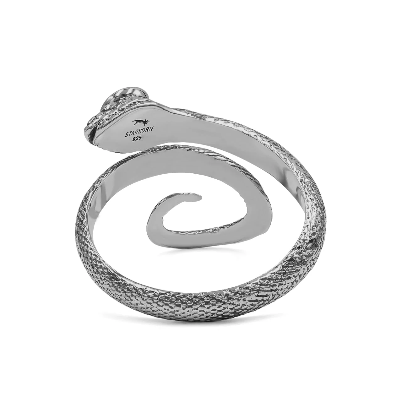 Starborn Coiled Snake Ring with Faceted Moldavite in Sterling Silver - Image 4