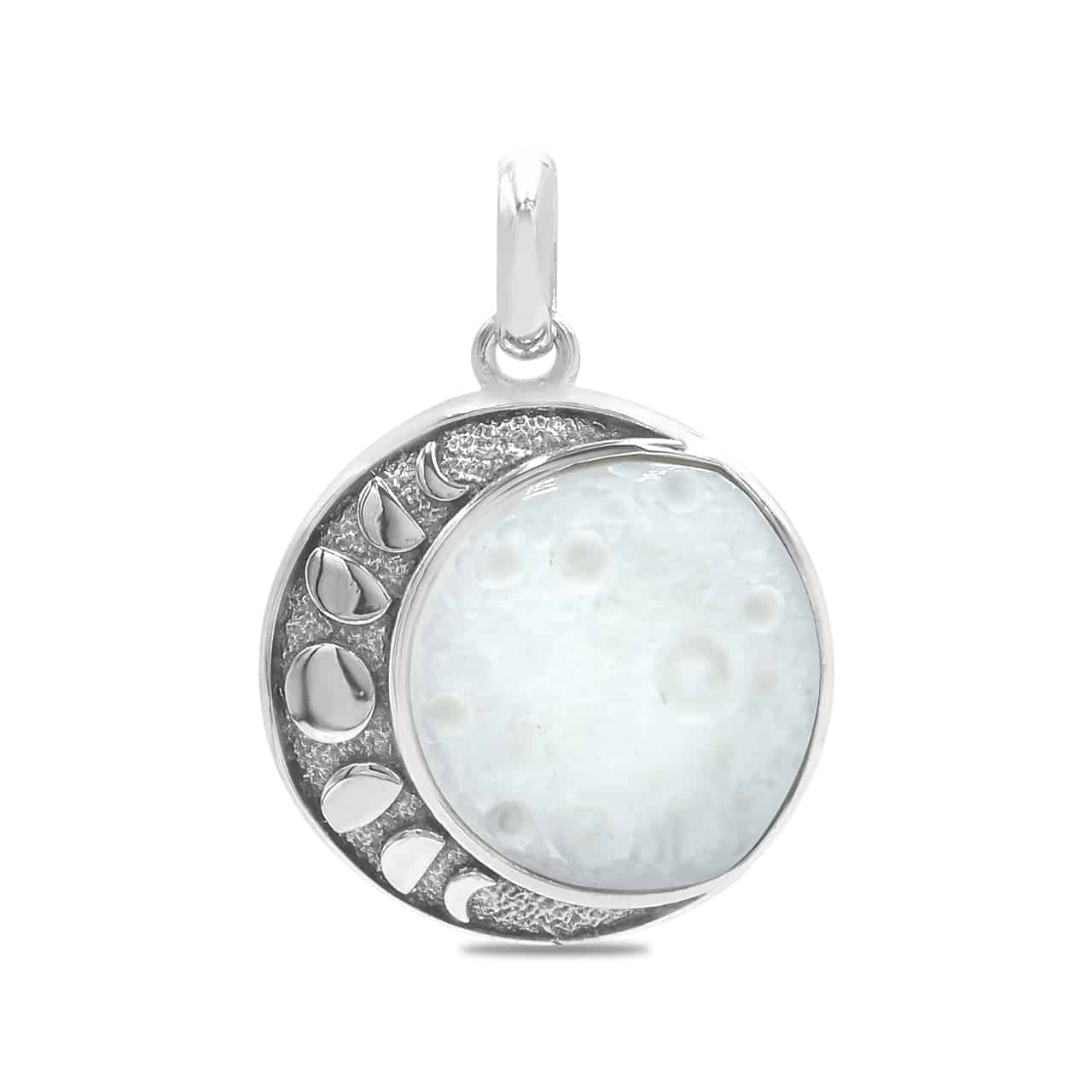 Starborn Mother of Pearl Moon Phase Carved Pendant in Sterling Silver