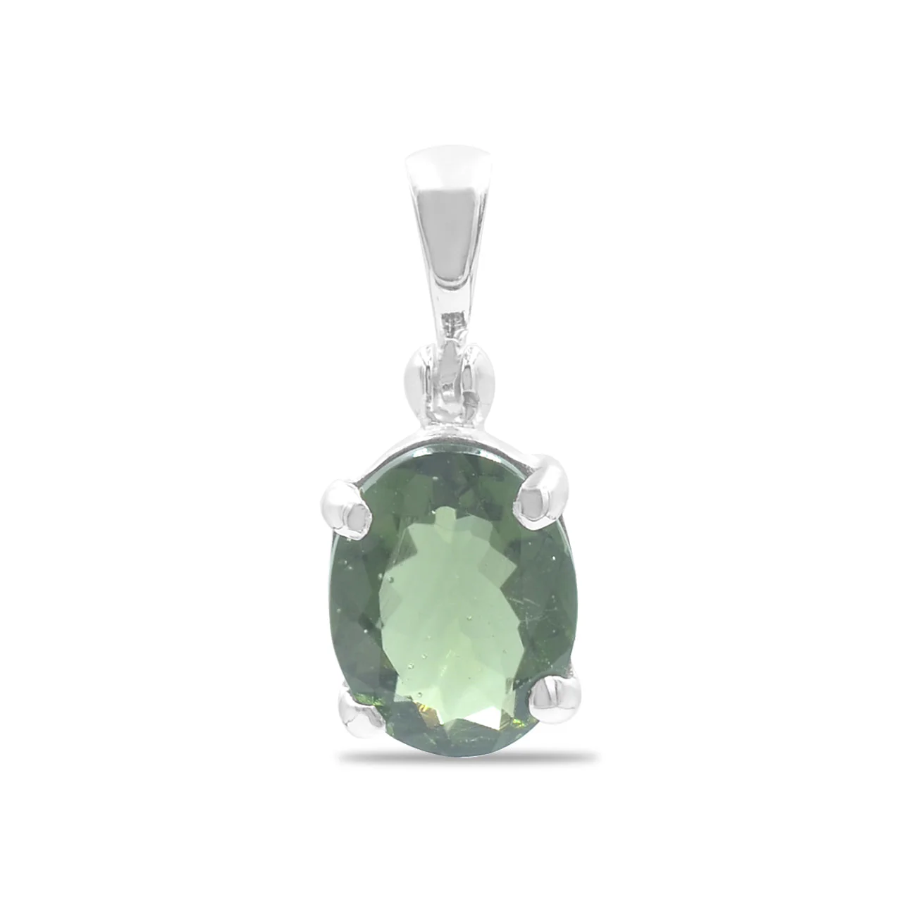 Starborn Oval Faceted Moldavite Prong Set Pendant in Sterling Silver - Large