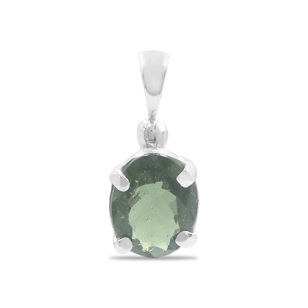 Starborn Oval Faceted Moldavite Prong Set Pendant in Sterling Silver - Large - Image 3