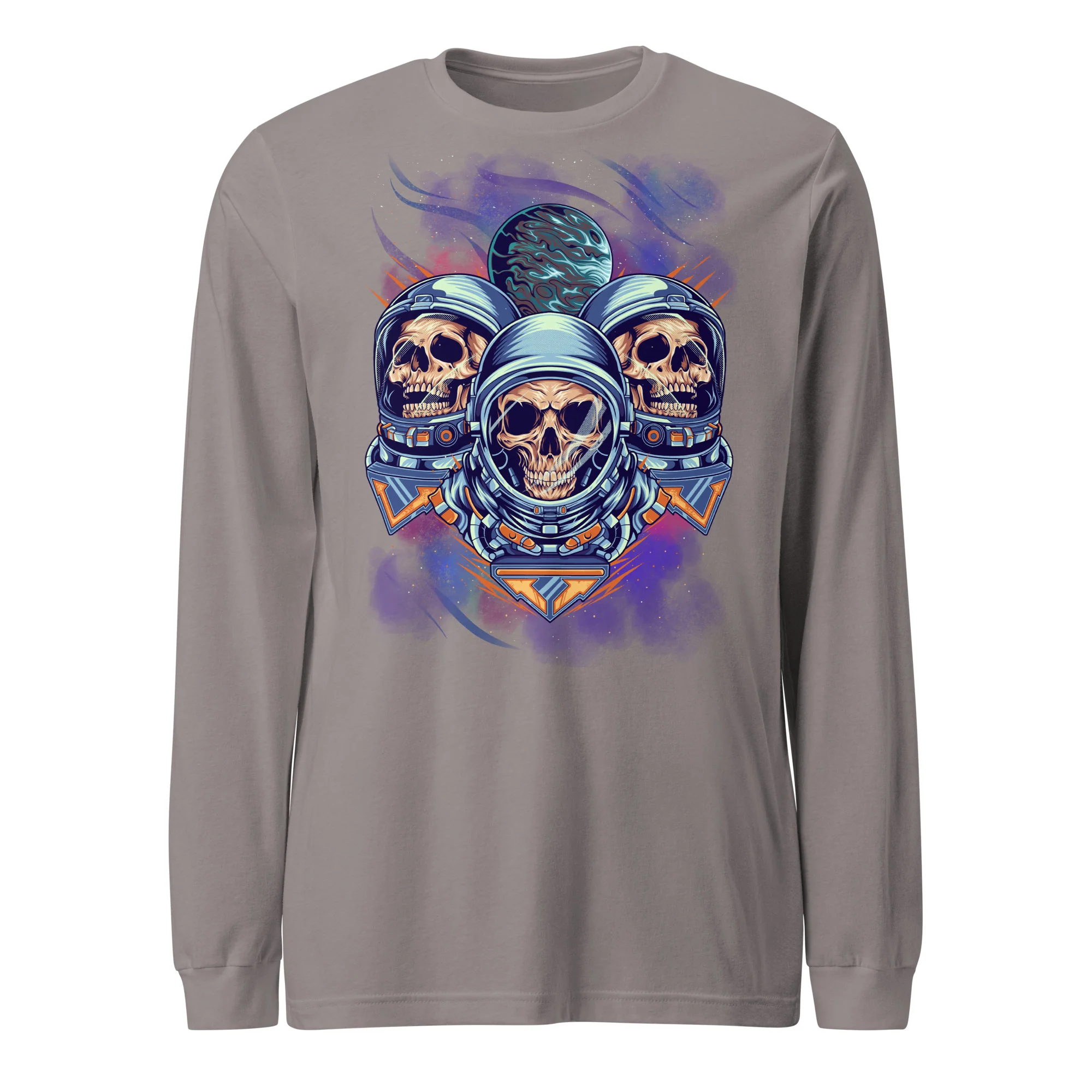 Three Alien Skull Art in Space Long Sleeve Tee - Image 2