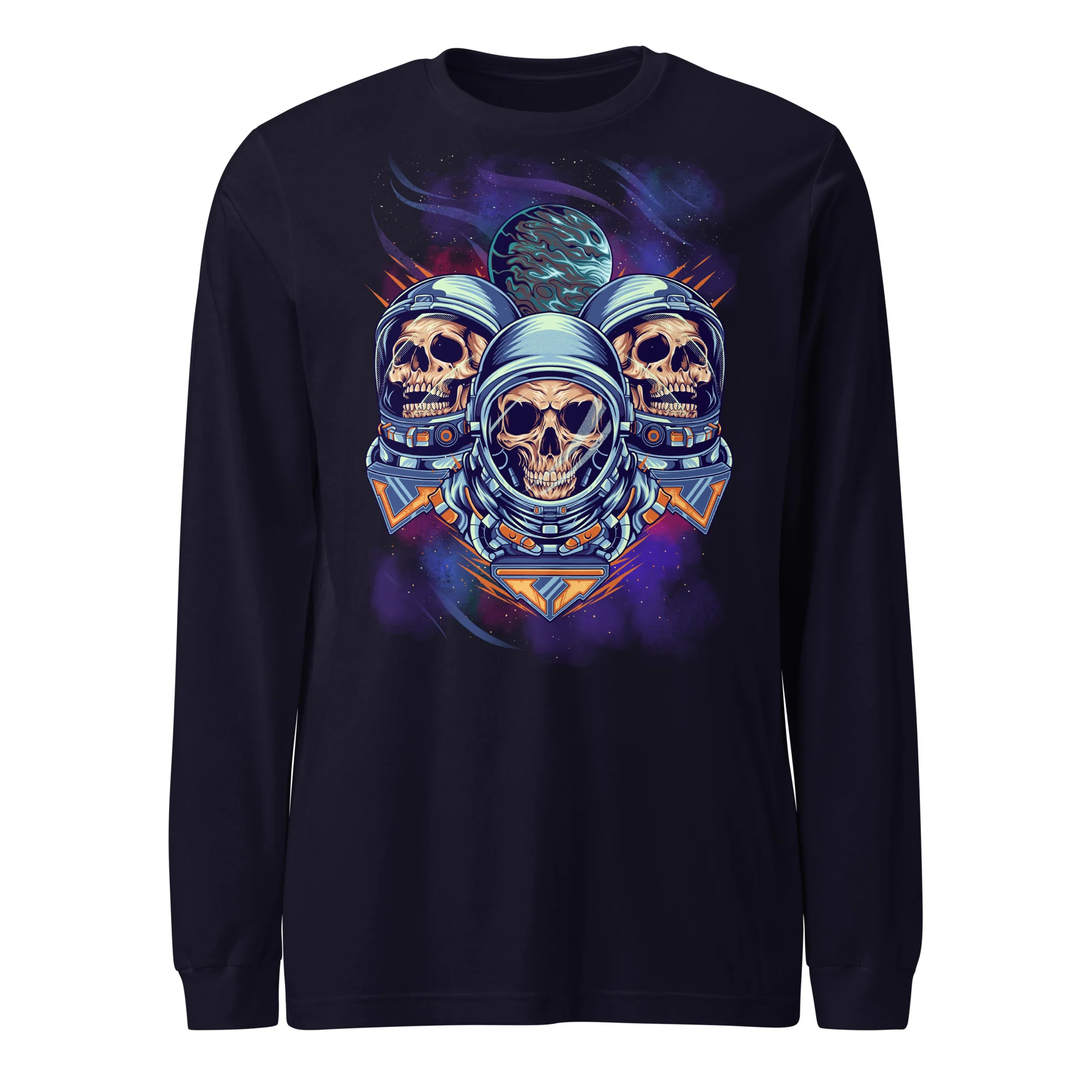 Three Alien Skull Art in Space Long Sleeve Tee - Image 3