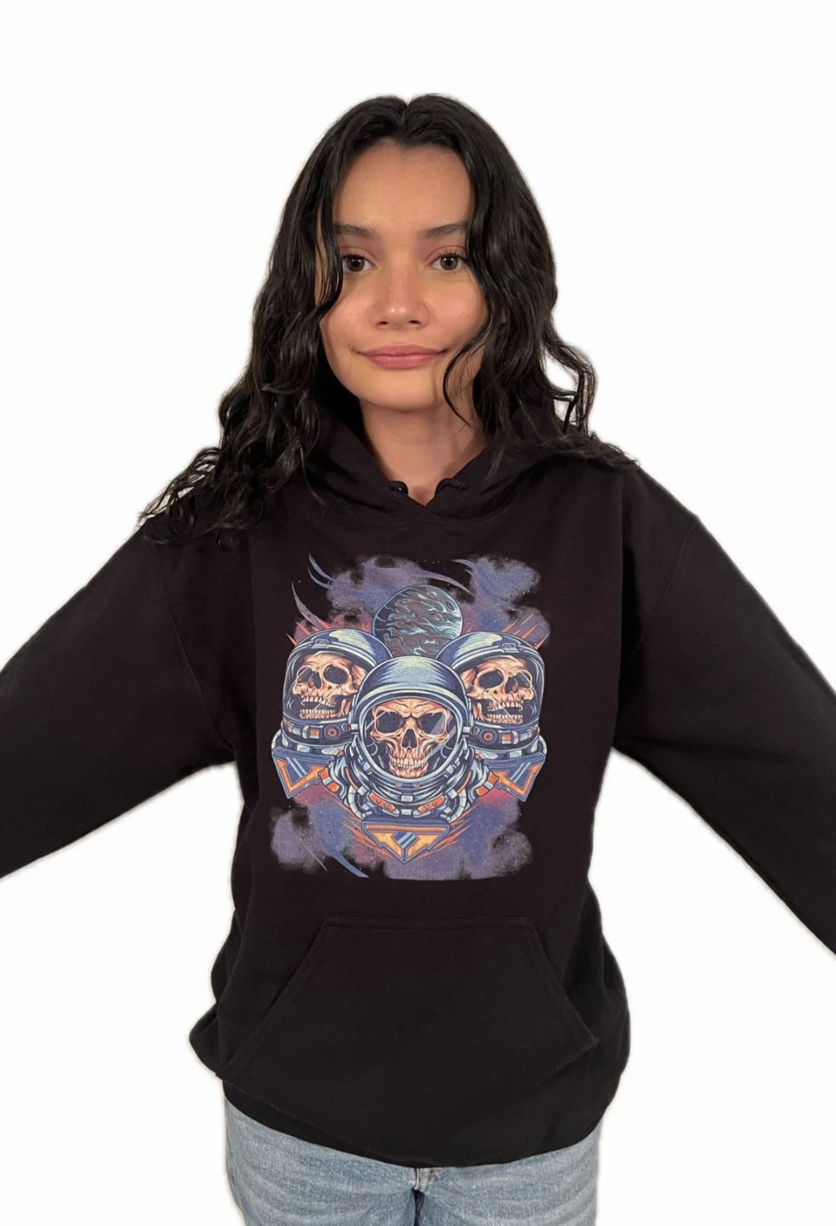 Three Alien Skull Art in Space Unisex Hoodie